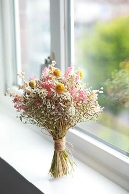 Pink Bunny Tails & Dried Gypsophila Wedding Bouquet/ Bridal