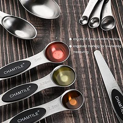 Magnetic Measuring Spoons Set of 6 Stainless Steel Dual Sided Stackable  Teaspoon for Measuring Dry and Liquid Ingredients