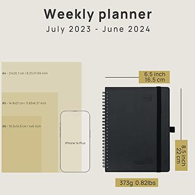 POPRUN Planner 2023-2024 (6.5'' x 8.5'') Academic Year Calendar (July 2023  - June 2024) with Hourly Time Slots, Monthly Weekly & Daily Organizer for