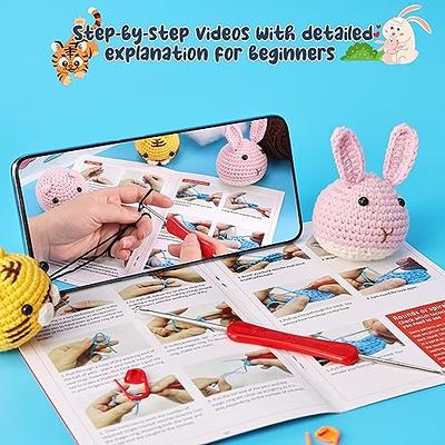 HDONYUi Crochet Kit for Beginners for Adults and Kids, Animal Kit, with Step-by-Step Video Tutorials,Easy Peasy Yarn -Panda,Rabbit,Lion,Penguin,Pig