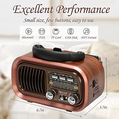 AM FM Retro Radio Portable Vintage Shortwave Radio with Bluetooth Speaker 