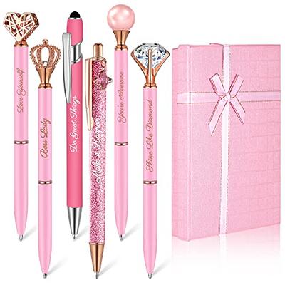 WEMATE 8PCS White Ballpoint Pens Set Metal Crystal Diamond Pen Fancy Pen  for Journaling in Black