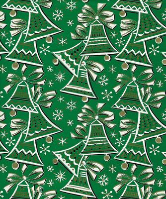 Vintage 1950s Christmas Wrapping Paper Gift Wrap Christmas Tree On Gold [A]