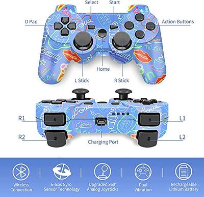 white ps3 controller with blue buttons