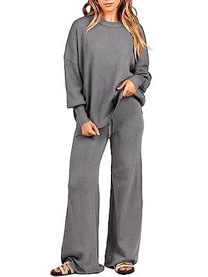 Womens 2 Piece Outfits Lounge Matching Sets for Women Long Sleeve Oversized  Top and Wide Leg Pants Comfy Sweatsuit