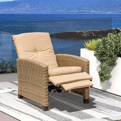 Btmway Indoor and Outdoor PE Wicker Outdoor Rocking Chair with Beige Cushion, Rocker Recliner Chair for Porch, Patio Garden