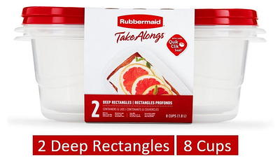 Rubbermaid TakeAlongs, 1 Gallon, 2 Packs, Red, Large Rectangular Plastic Food  Storage Containers 