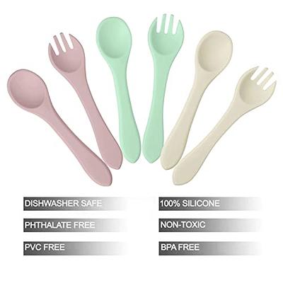 Toddler Flatware Sets Baby Spoons Self Feeding With Silicone Handle Baby  Utensils 6-12 Months Baby