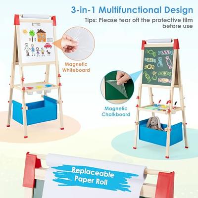 Kids Easel with Paper Roll Wooden Art Easel with Chalkboard & White Board  Painting Accessories Storage Tray Double-Sided Board Height Adjustable -  Yahoo Shopping