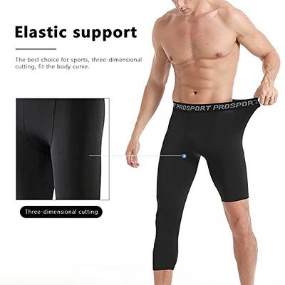 Men's 3/4 One Leg Compression Capri Tights Pants Athletic Baselayer  Underwear Sports Leg Sleeves for Sport Navy Medium