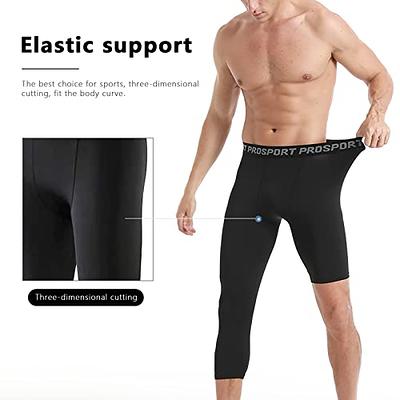 Mens Compression Pants Running Workout Tights Base Layer 3/4 Yoga Tights  Capris