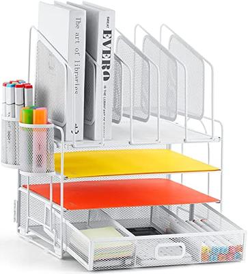 Marbrasse 3 Tier Mesh Desk Organizer with Drawer, Multi-Functional Desk  Organizers and Accessories, Paper Letter Organizer with 2 Pen Holder for  Home