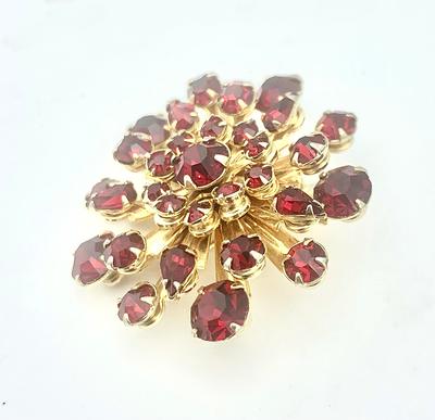 Red Rhinestone Flower Brooch