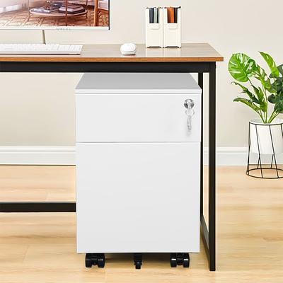 2 Drawer Mobile File Cabinet with Lock, Wood Modern Filing Cabinet