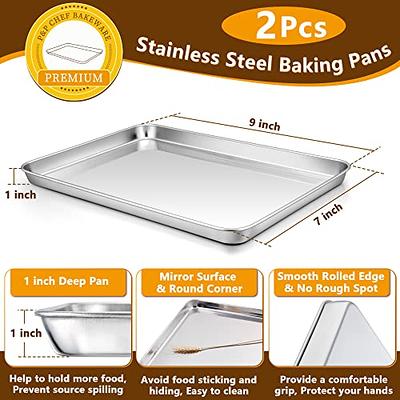 2PCS Small Stainless Steel Baking Sheets,Mini Cookie Sheets,Toaster Oven  Tray Pan & Rectangle Size 9 x 7 x 1 inch Non Toxic & Healthy,Superior  Mirror