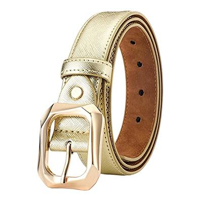 Syhood 2 Pack Women's Leather Belts for Jeans Dresses Fashion Ladies Belt with Gold Double Ring Buckle Brown Black