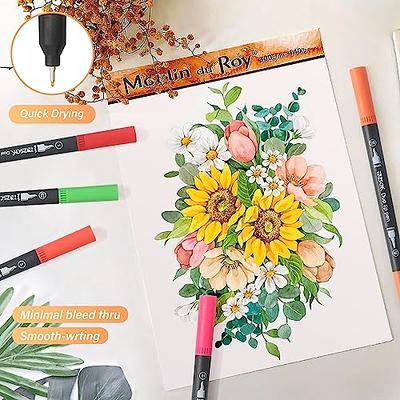 Dual Brush Markers Pens 24 Colors, No Bleed Caligraphy Markers for Adult Coloring Book, Bullet Journals Supplies, Lettering, Drawing Art Watercolor