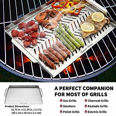 Extreme Salmon Heavy Duty Grill Pan, Stainless Steel Grill Topper BBQ Grill  Pan with Handles Vegetables Grill Basket Outdoor Grill Accessories
