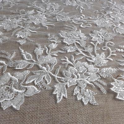 White Beaded Bridal Lace Floral Flower Fabric By The Yard Embroidery Sequin  Lace 