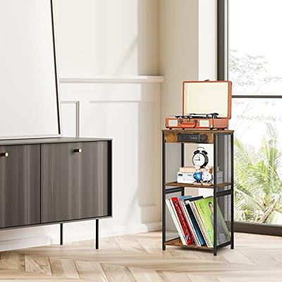  LELELINKY Record Player Stand,Vinyl Record Storage Table with 4  Cabinet Up to 100 Albums,Mid-Century Turntable Stand with Wood Legs,Brown  Vinyl Holder Display Shelf for Bedroom Living Room (Patented) : Home 
