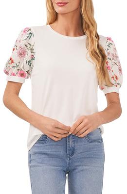 CeCe Mixed Media Puff Sleeve Knit Top in New Ivory at Nordstrom