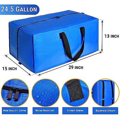 2 Pack Heavy Duty Moving Bags, Extra Large Storage Totes W/ Backpack Straps  Strong Handles Zippers, Reusable Plastic Moving Totes,Blue