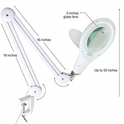 Large Magnifying Glass with Light and Stand, 2 X 16 Inch Swivel Arm LED 5X