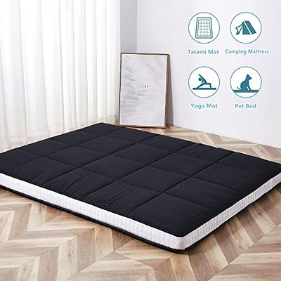 Futon Mattress, Padded Japanese Floor Mattress Quilted Bed Mattress Topper,  Extra Thick Folding Sleeping Pad, Black, Twin