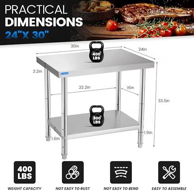 Stainless Steel Table NSF Workstation 24 x 30 Silver Stainless Steel  Table Heavy Duty Prep Worktable Metal Work Table