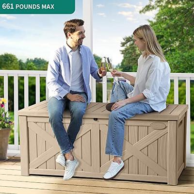 120Gallons Patio Storage Deck Box Outdoor Storage Plastic Bench