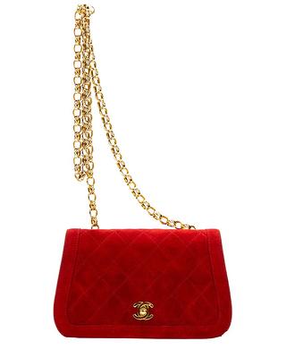 Chanel Limited Edition Red Quilted Suede 1989 Diana Full Flap Bag