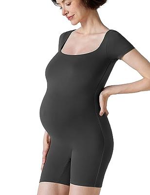 POSHDIVAH Women's Maternity Jumpsuit Square Neck Bodysuit Pregnancy T Shirt  Tops Short Sleeve Romper, Beige, Small : : Clothing, Shoes &  Accessories