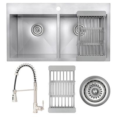 allen + roth The Alden Dual-mount 33-in x 22-in Stainless Steel Single Bowl  1-Hole Kitchen Sink All-in-one Kit in the Kitchen Sinks department at