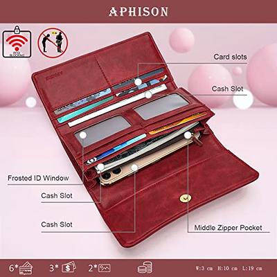 Leather Wallets For Women, Ladies Clutch Wallet With Coin Purse Pocket And  ID Window RFID Blocking
