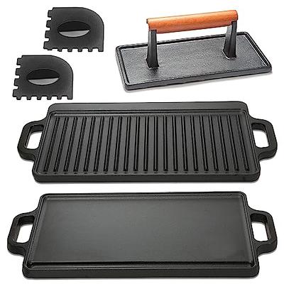 Gas Stovetop, Pre-Seasoned Square Cast Iron Reversible Grill/Griddle Pan,  10 X 10