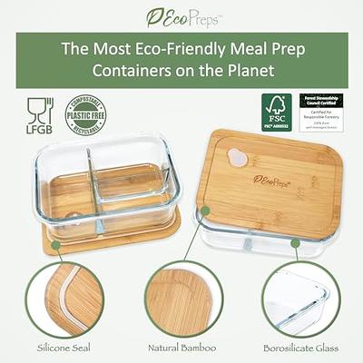 EcoPreps Glass Bento Box Lunch Containers with Bamboo Lids, 3 Compartment  Meal Prep Containers【3 Pack】100% Plastic Free, Eco-Friendly, Freezer Safe