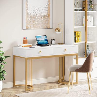 Cubiker Computer Home Office Desk, 47 Small Desk Table with Storage Shelf  and Bookshelf, Study Writing Table Modern Simple Style Space Saving Design