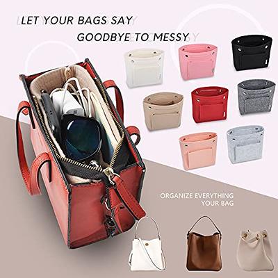 Vercord Mini Slim Small Felt Purse Organizer Insert Inside Handbag Tote Pocketbook for Women Pink