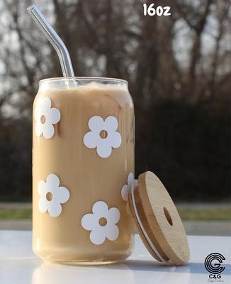 Boho Flowers Retro 16Oz Glass Soda Can Reusable Cup With Bamboo Top & Straw  Beer Iced Coffee Gift For Her - Yahoo Shopping