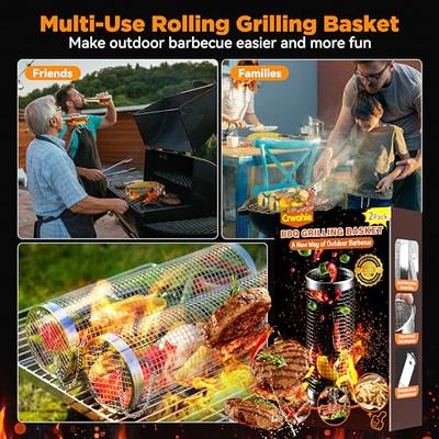 2PCS Rolling Grilling Baskets for Outdoor Grilling - Round Stainless Steel  Grill Basket Set for Outdoor Grill,Grill Accessories for Camping