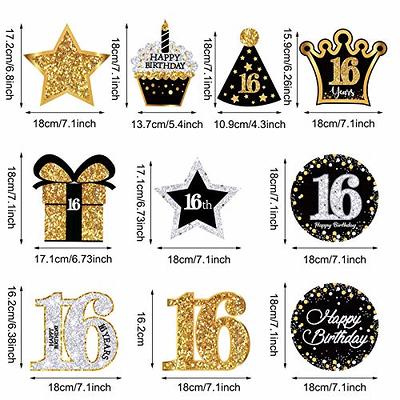 16th Birthday Decorations for Boys, Black and Gold Party Decorations with  Happy 16th Birthday Banner Cake Topper Number 16 Foil Balloon Hanging  Swirls