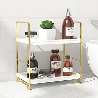 Dyiom Bathroom Organizer Countertop, 2-Tier Bathroom Counter Organizer Kitchen Spice Rack Cosmetic Organizer, White