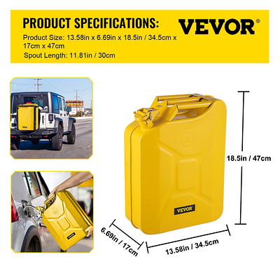 VEVOR Jerry Fuel Can, 5.3 Gallon / 20 L Portable Jerry Gas Can with  Flexible Spout System, Rustproof ＆ Heat-resistant Steel Fuel Tank for Cars  Trucks Equipment, Yellow