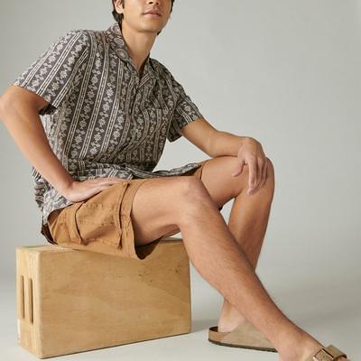 Lucky Brand Stripe Short Sleeve Linen & Cotton Button-Up Camp