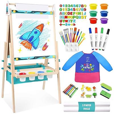 AVIASWIN Large Art Easel for Kids, Kid Art Double Sided Easel Standing  Chalkboard and Magnetic Drawing Dry Erase Board Easel with Painting  Supplies