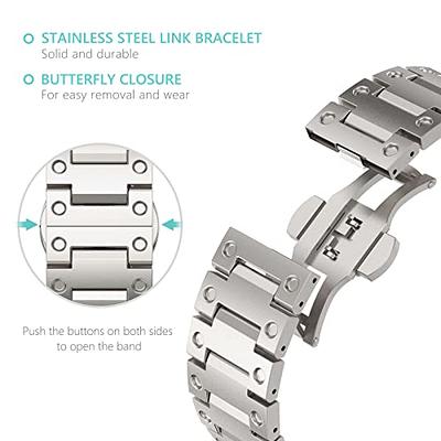  FULLIFE Compatible with Apple Watch Series 9 Band 45mm,  Stainless Steel Metal Link Bracelet for iWatch Ultra 2 Series 9 8 7 SE2 6 5  4 3 2 1 for Men