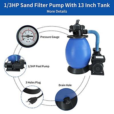 10'' Sand Pool Filter System 10000 Gallon Sand Filter with 1/3 HP Above  Ground Swimming Pool Pump 6-Way Multi-Port Valve Pool Filter