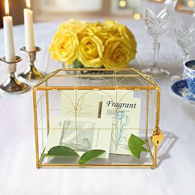 Gold Wedding Glass Card Box with Lock and Slot - Wedding Envelope Card