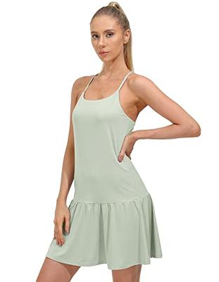 Buy Womens Tennis Dress, 2-in-1 Golf Workout Dress with Built-in Bra &  Shorts Pockets, Athletic Dresses with Adjustable Strap, White, Medium at