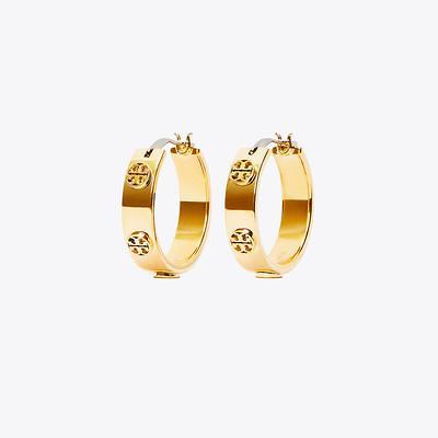 Tory Burch Pierced-T Hoop Earring in Metallic